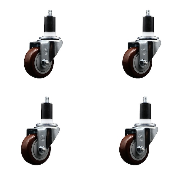 Service Caster 3'' Maroon Poly Wheel Swivel 1-1/2'' Expanding Stem Caster Set, 4PK SCC-EX20S314-PPUB-MRN-112-4 - main